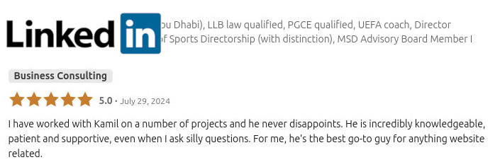 Client testimonial and review 4 for Kamil Dzikowski