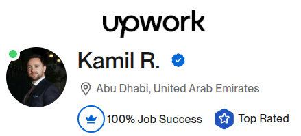 Upwork Top Rated Plus 5-star rating for Kamil Dzikowski